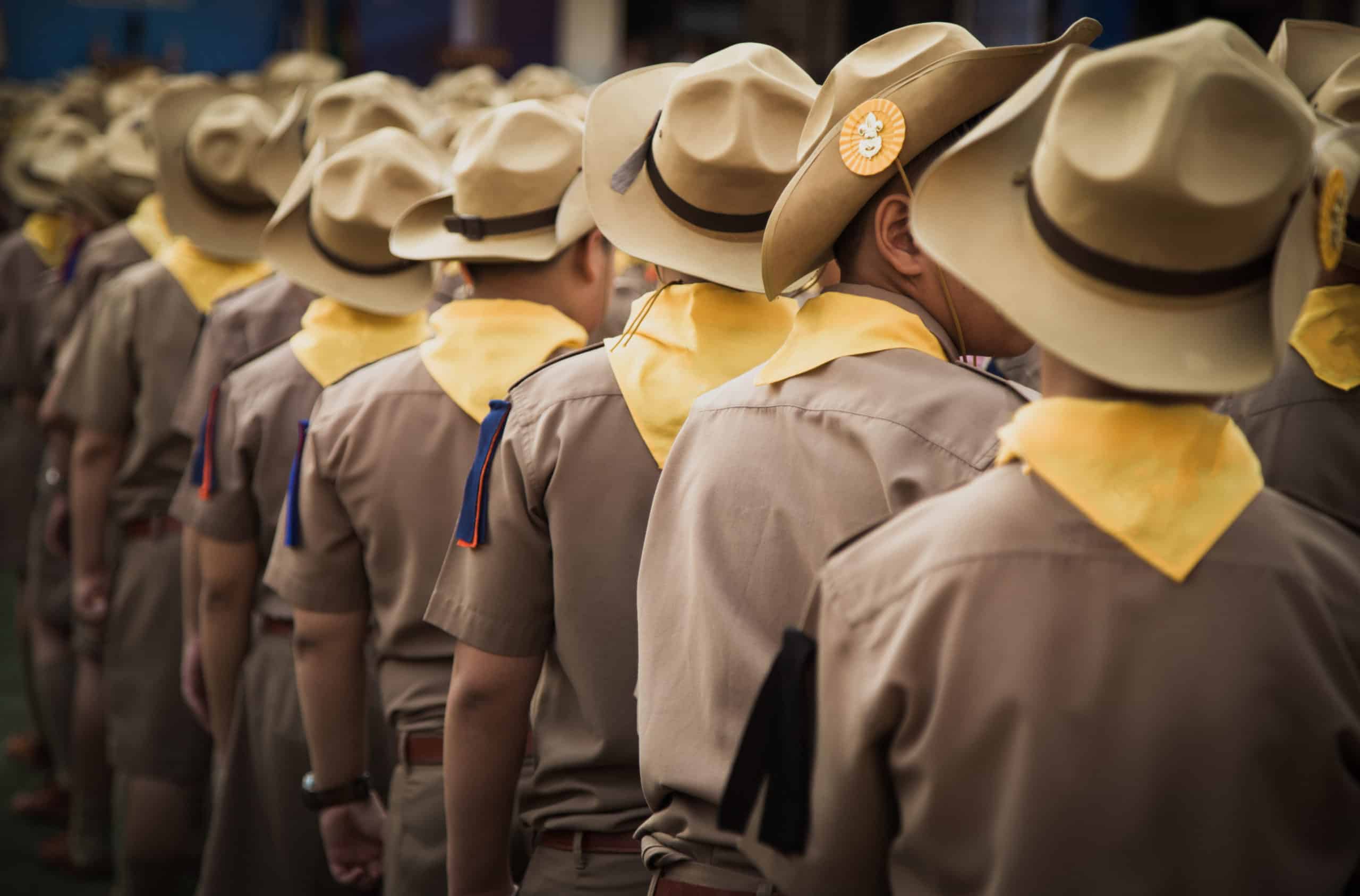 Backside of asian boy scout group