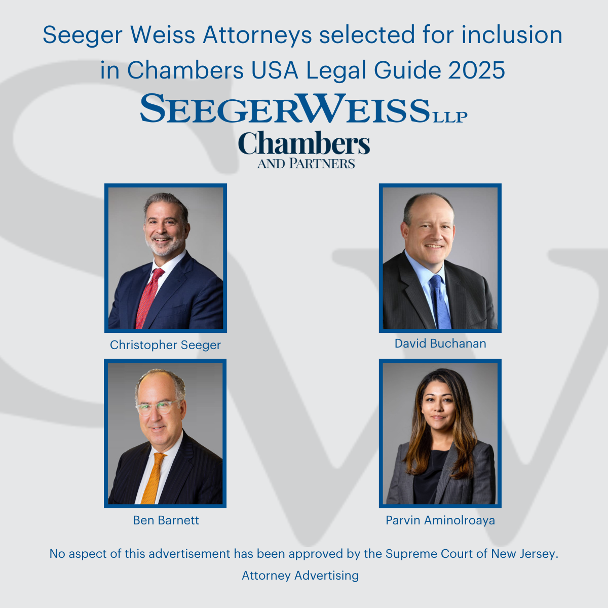 Seeger Weiss and Partners Recognized in the Chambers 2025 USA Guide